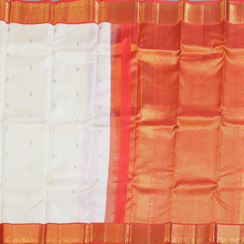 Hayagrivas White Handloom Kanjivaram Silk Saree with Red Border BBD1340L12-2
