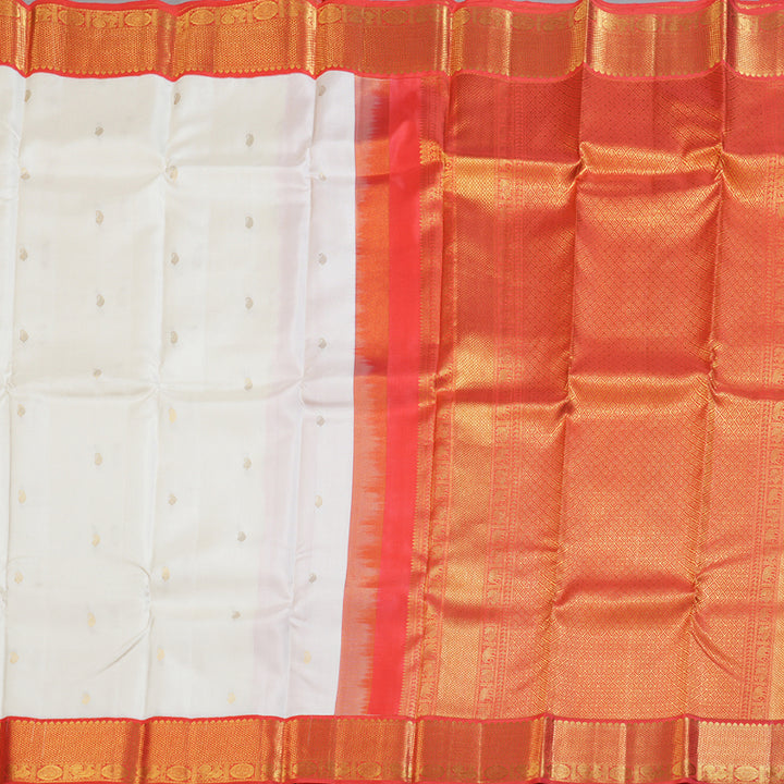 Hayagrivas White Handloom Kanjivaram Silk Saree with Red Border BBD1340L12-2