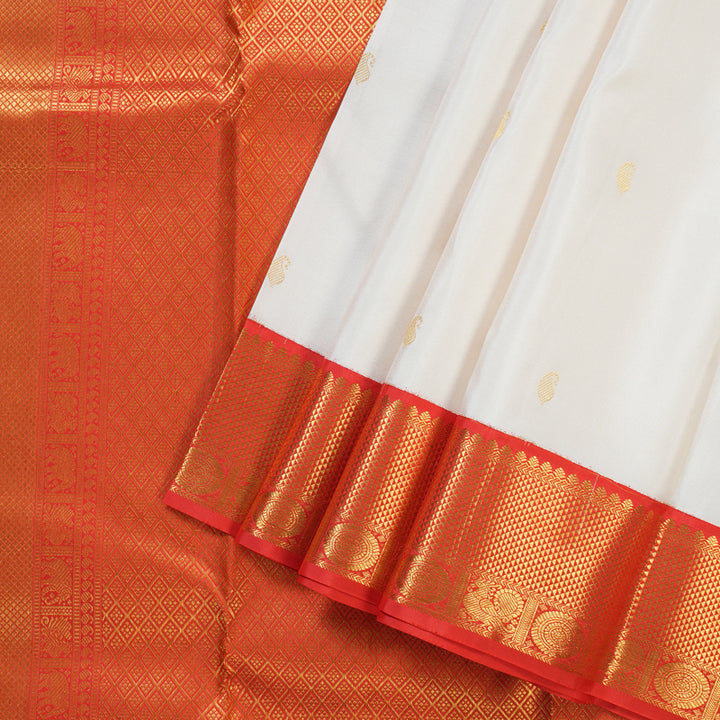 Hayagrivas White Handloom Kanjivaram Silk Saree with Red Border BBD1340L12-2