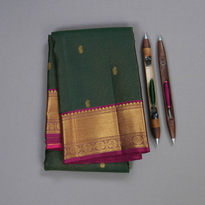 Hayagrivas Bottle Green Handloom Kanjivaram Silk Saree with Purple Border BBD1340L13-5