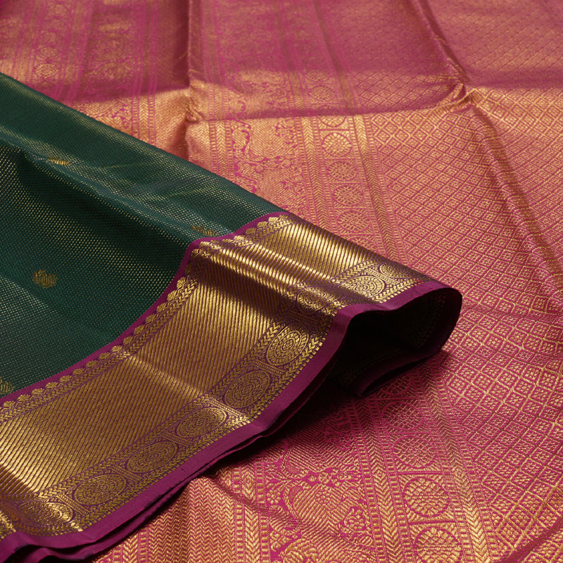 Hayagrivas Bottle Green Handloom Kanjivaram Silk Saree with Purple Border BBD1340L13-5