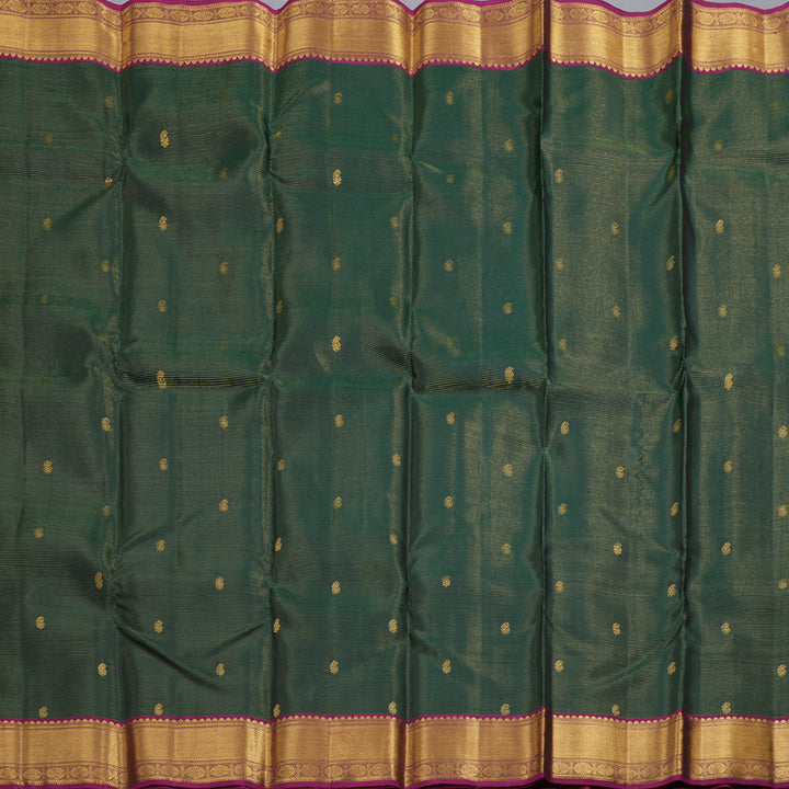 Hayagrivas Bottle Green Handloom Kanjivaram Silk Saree with Purple Border BBD1340L13-5