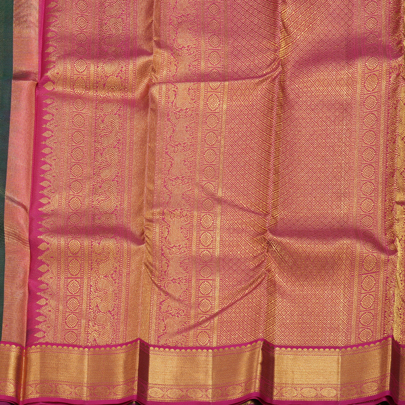 Hayagrivas Bottle Green Handloom Kanjivaram Silk Saree with Purple Border BBD1340L13-5