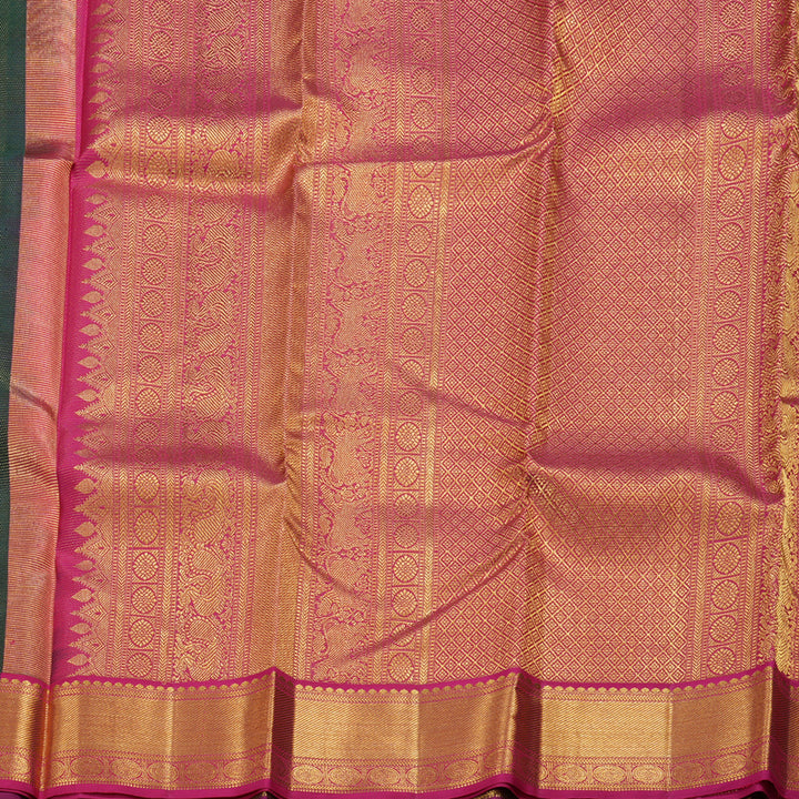 Hayagrivas Bottle Green Handloom Kanjivaram Silk Saree with Purple Border BBD1340L13-5