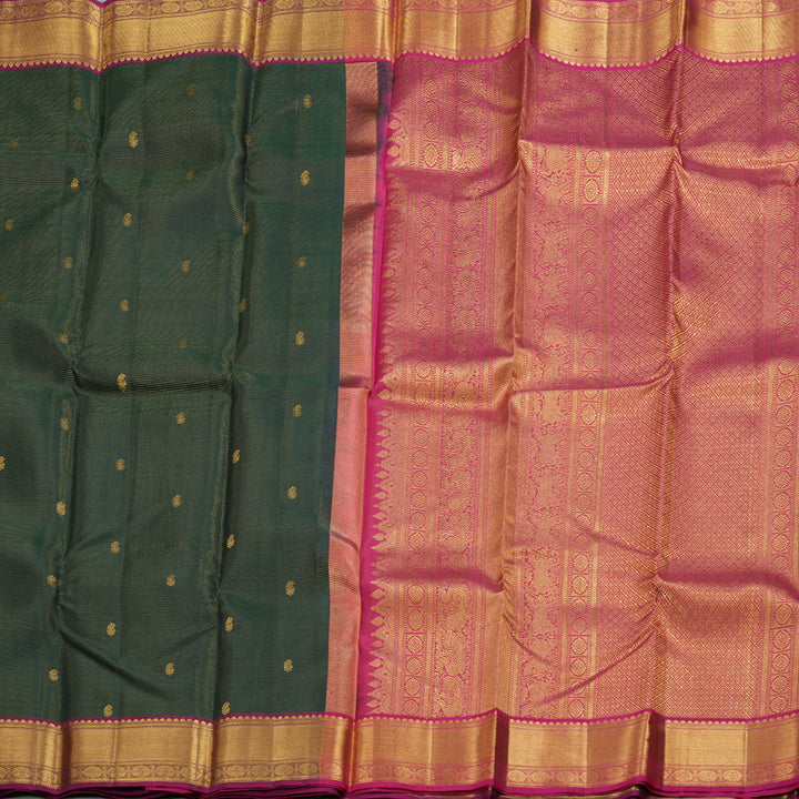 Hayagrivas Bottle Green Handloom Kanjivaram Silk Saree with Purple Border BBD1340L13-5