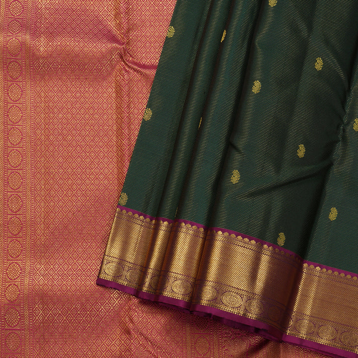 Hayagrivas Bottle Green Handloom Kanjivaram Silk Saree with Purple Border BBD1340L13-5