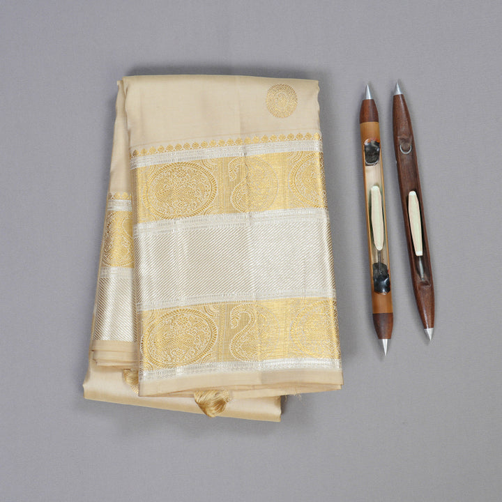 Hayagrivas Sandal Beige Handloom Kanjivaram Silk Saree BBD1340L3-3