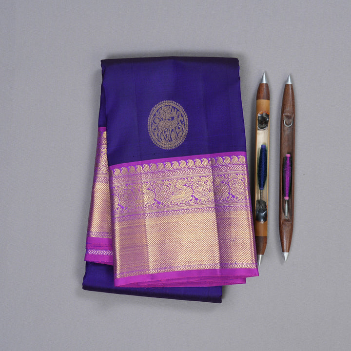 Hayagrivas Blue Handloom Kanjivaram Silk Saree with Purple Border BBD1340L4-2
