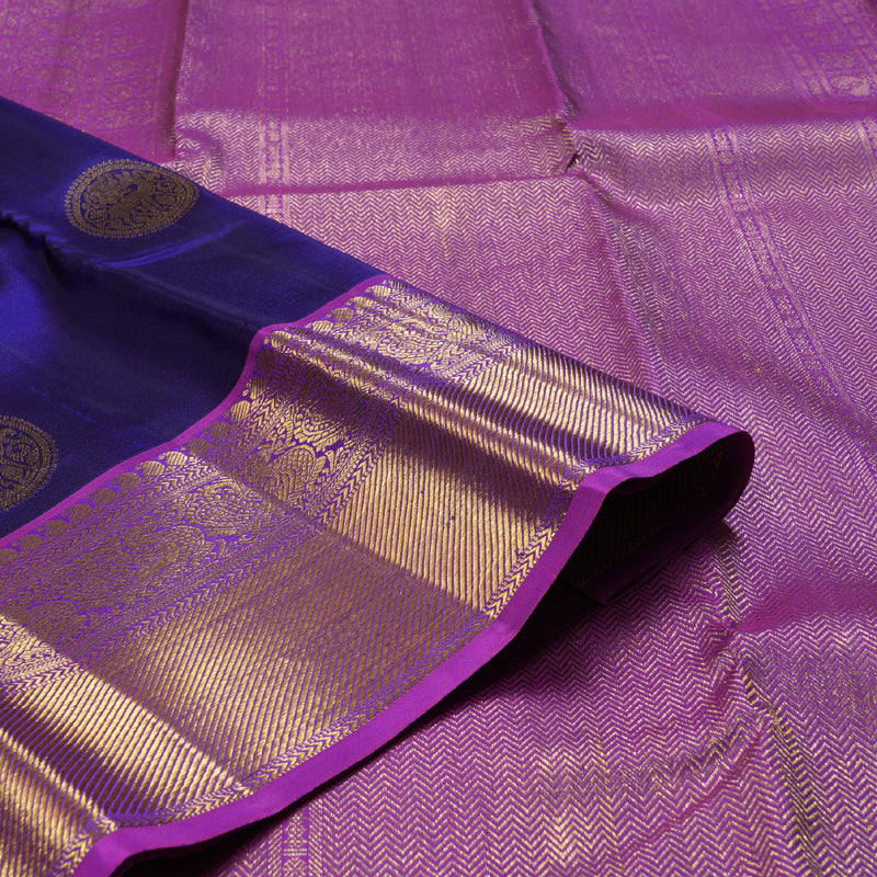 Hayagrivas Blue Handloom Kanjivaram Silk Saree with Purple Border BBD1340L4-2