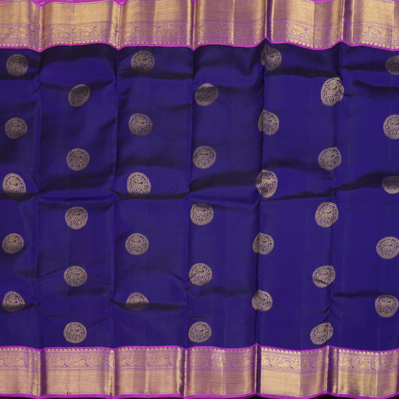 Hayagrivas Blue Handloom Kanjivaram Silk Saree with Purple Border BBD1340L4-2