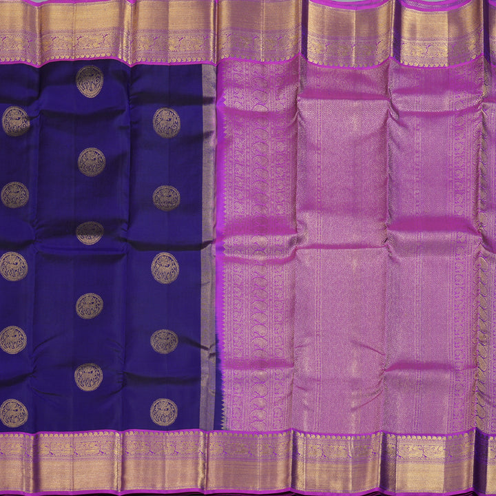 Hayagrivas Blue Handloom Kanjivaram Silk Saree with Purple Border BBD1340L4-2