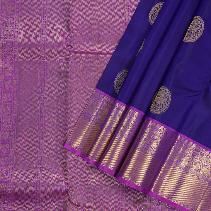 Hayagrivas Blue Handloom Kanjivaram Silk Saree with Purple Border BBD1340L4-2