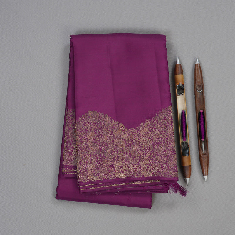 Hayagrivas Purple Handloom Kanjivaram Silk Saree with Purple Turning Border Border BBD1341L12-3