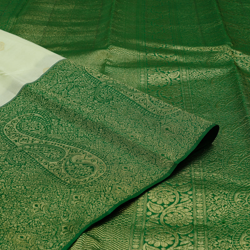 Hayagrivas Half White Handloom Kanjivaram Silk Saree with Bottle Green Border BBD1341L15-1