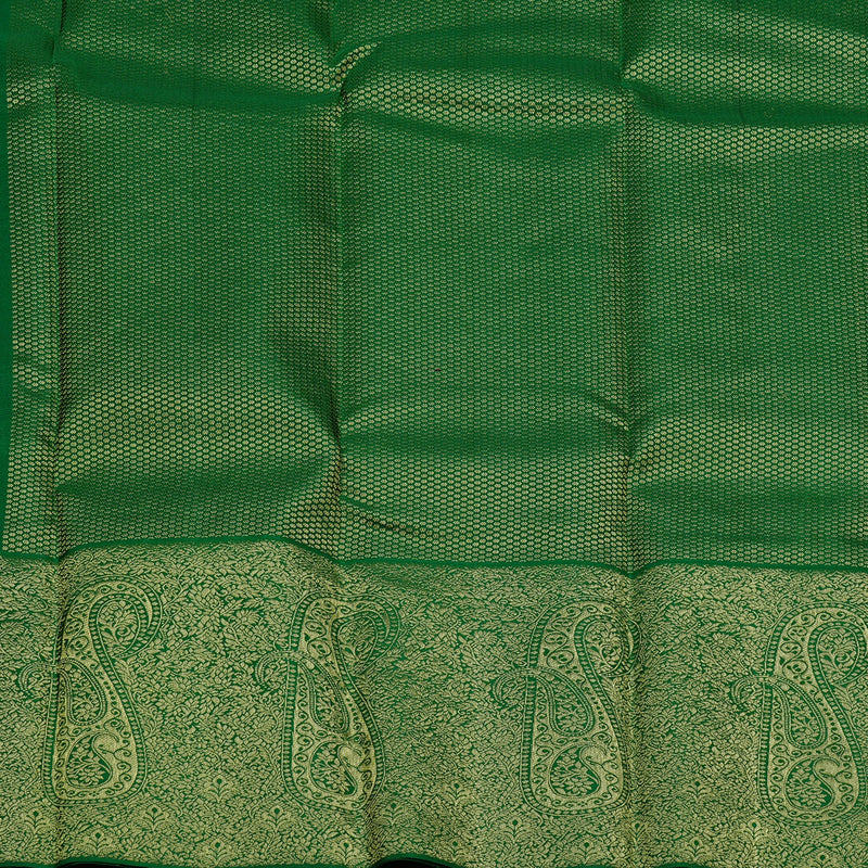 Hayagrivas Half White Handloom Kanjivaram Silk Saree with Bottle Green Border BBD1341L15-1