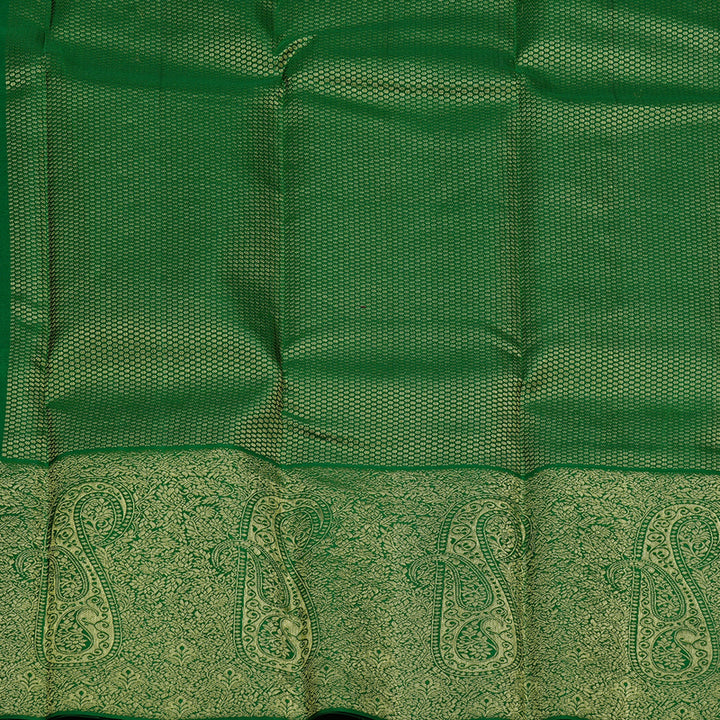 Hayagrivas Half White Handloom Kanjivaram Silk Saree with Bottle Green Border BBD1341L15-1