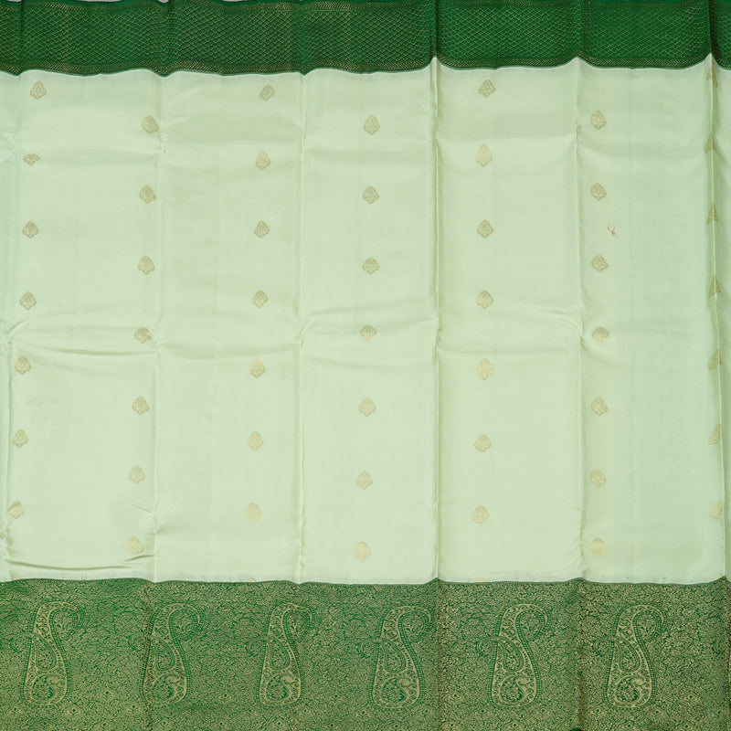 Hayagrivas Half White Handloom Kanjivaram Silk Saree with Bottle Green Border BBD1341L15-1