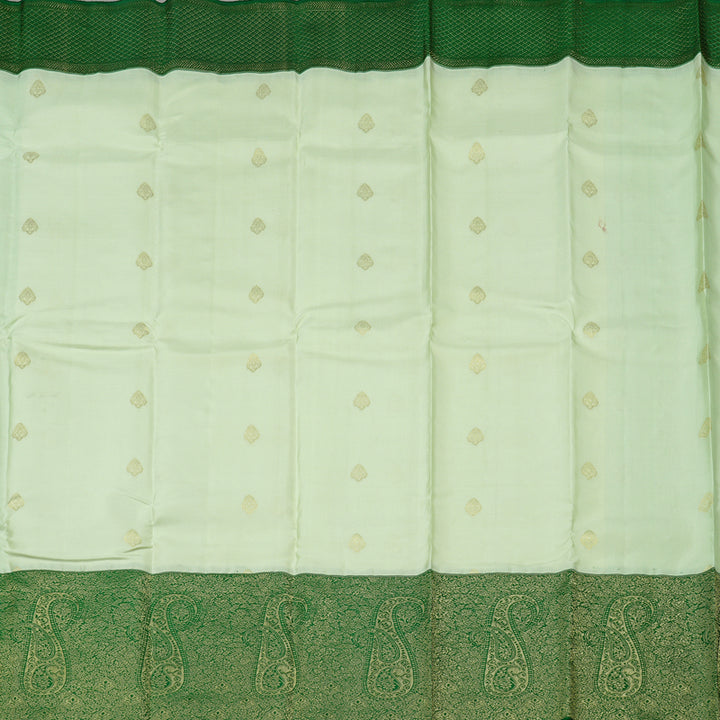 Hayagrivas Half White Handloom Kanjivaram Silk Saree with Bottle Green Border BBD1341L15-1
