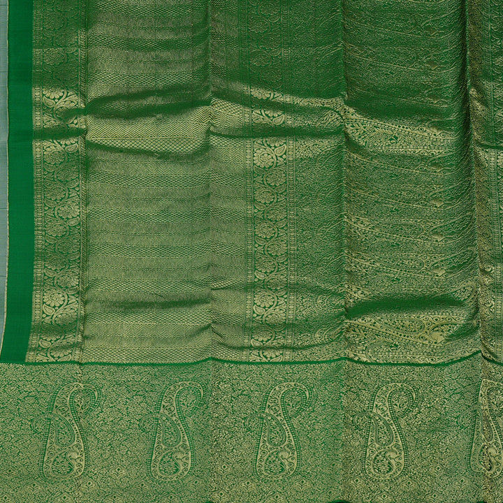 Hayagrivas Half White Handloom Kanjivaram Silk Saree with Bottle Green Border BBD1341L15-1