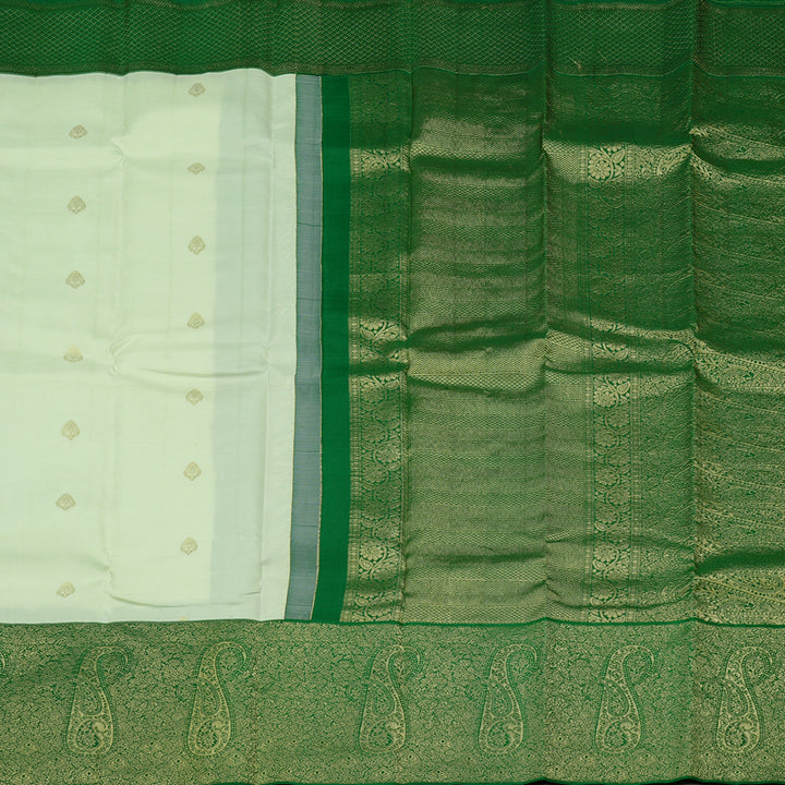 Hayagrivas Half White Handloom Kanjivaram Silk Saree with Bottle Green Border BBD1341L15-1