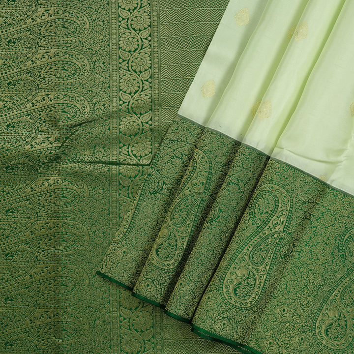Hayagrivas Half White Handloom Kanjivaram Silk Saree with Bottle Green Border BBD1341L15-1