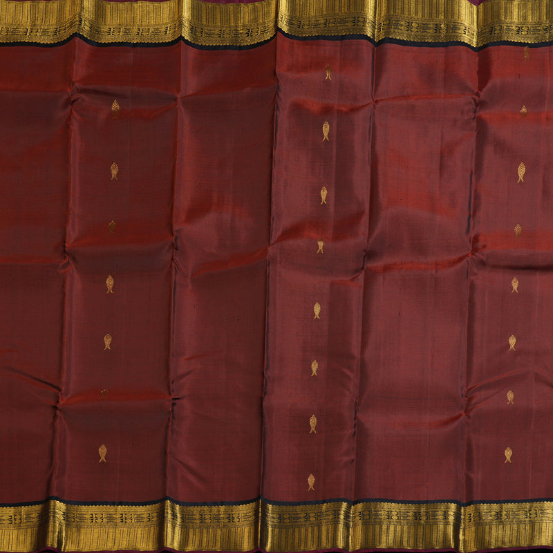 Hayagrivas Rust Handloom Kanjivaram Silk Saree with Black Border BBD1342L1-1