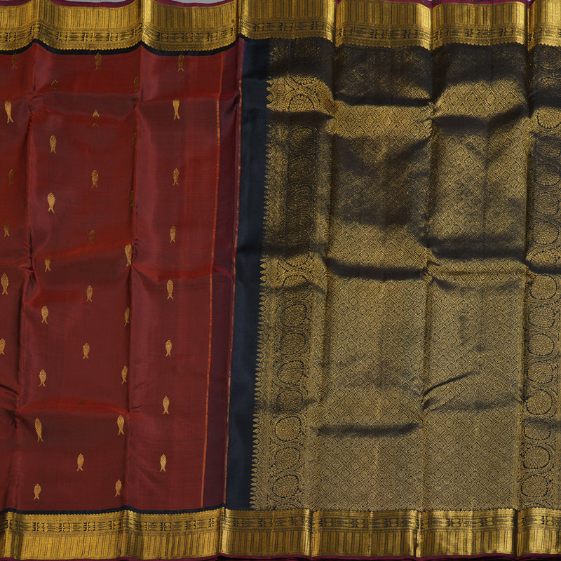 Hayagrivas Rust Handloom Kanjivaram Silk Saree with Black Border BBD1342L1-1