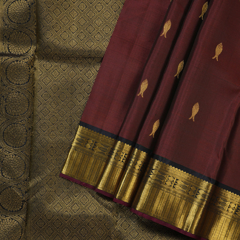 Hayagrivas Rust Handloom Kanjivaram Silk Saree with Black Border BBD1342L1-1