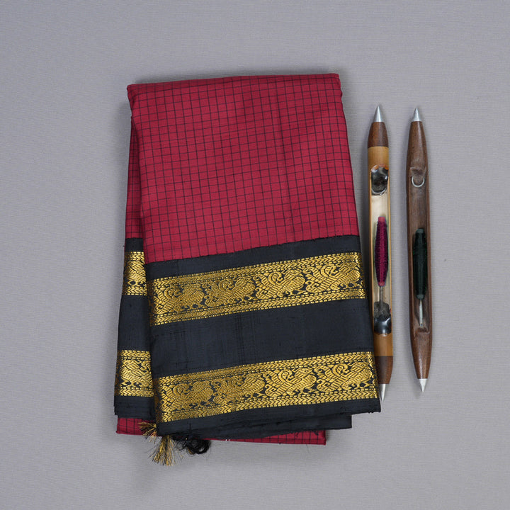 Hayagrivas Charming Maroon Handloom Kanjivaram Silk Saree with Black Border BBD1344L2-1