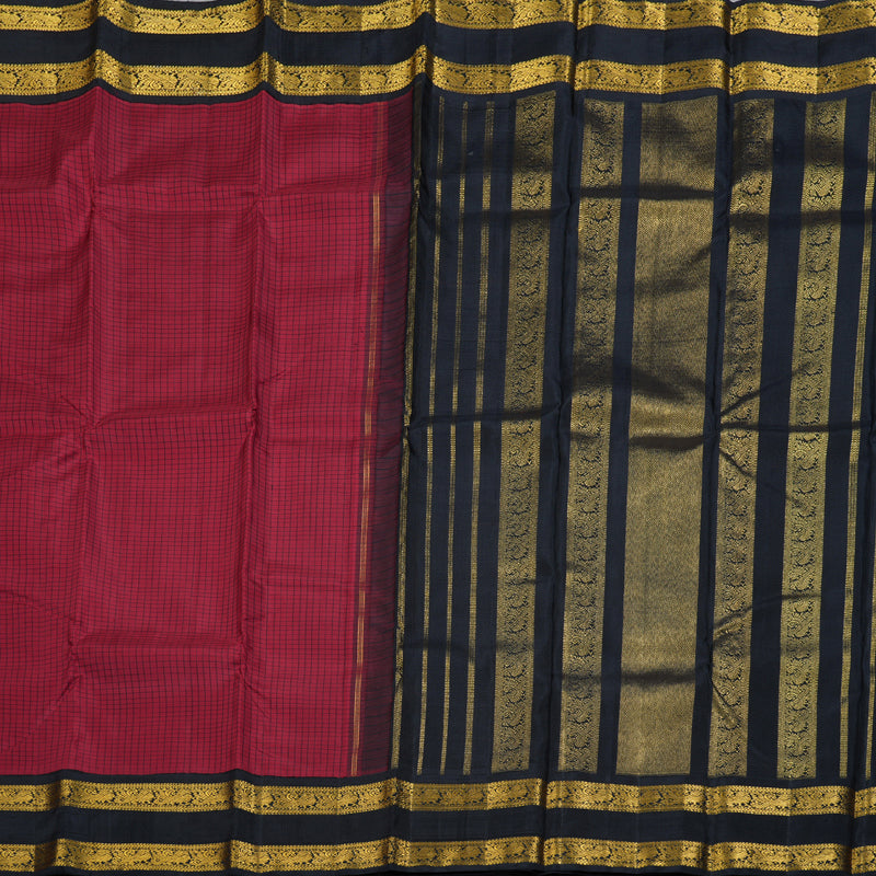Hayagrivas Charming Maroon Handloom Kanjivaram Silk Saree with Black Border BBD1344L2-1