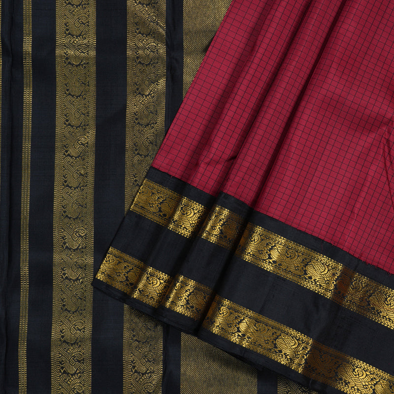Hayagrivas Charming Maroon Handloom Kanjivaram Silk Saree with Black Border BBD1344L2-1