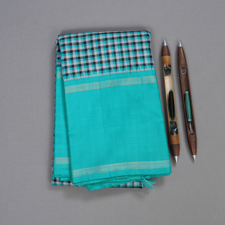 Hayagrivas Multi Color Checks Handloom Kanjivaram Silk Saree with Sky Blue Border BBD1344L3-1