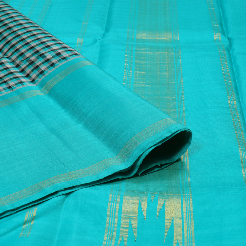 Hayagrivas Multi Color Checks Handloom Kanjivaram Silk Saree with Sky Blue Border BBD1344L3-1