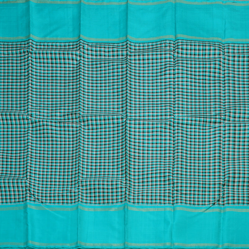 Hayagrivas Multi Color Checks Handloom Kanjivaram Silk Saree with Sky Blue Border BBD1344L3-1