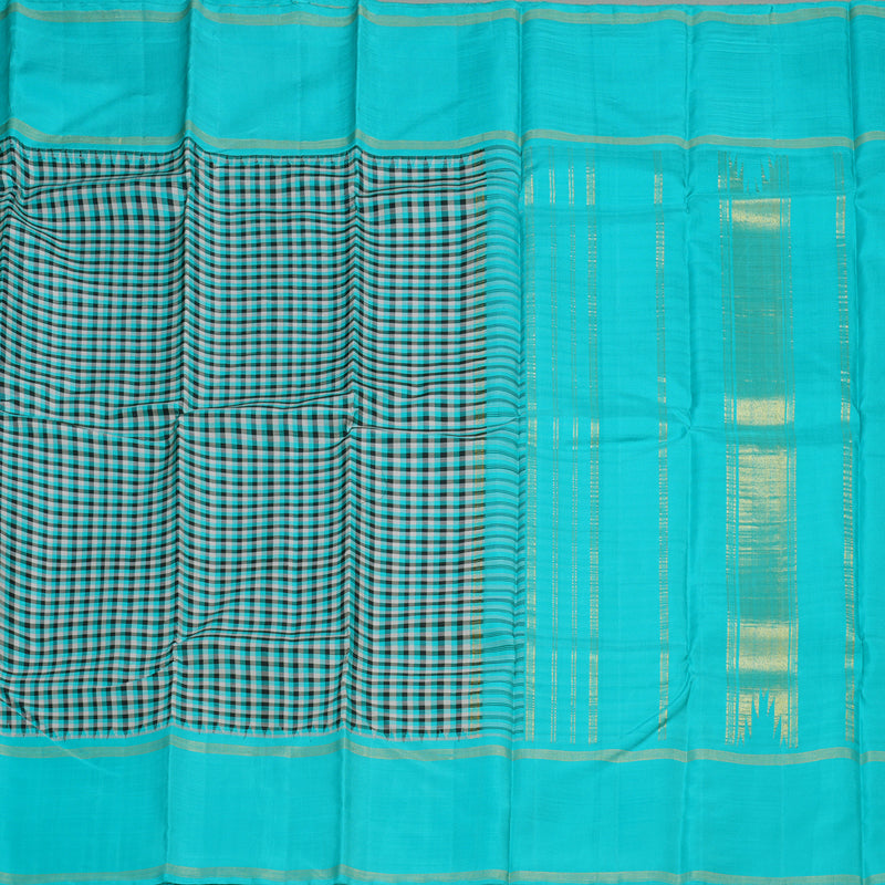 Hayagrivas Multi Color Checks Handloom Kanjivaram Silk Saree with Sky Blue Border BBD1344L3-1