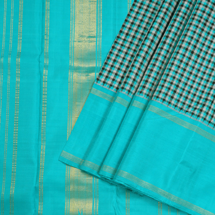 Hayagrivas Multi Color Checks Handloom Kanjivaram Silk Saree with Sky Blue Border BBD1344L3-1