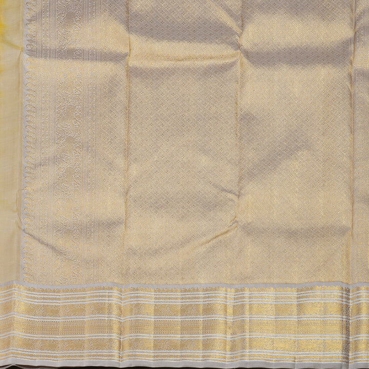 Hayagrivas Yellow Handloom Kanjivaram Silk Saree with Beige Border BBD1348L3-1