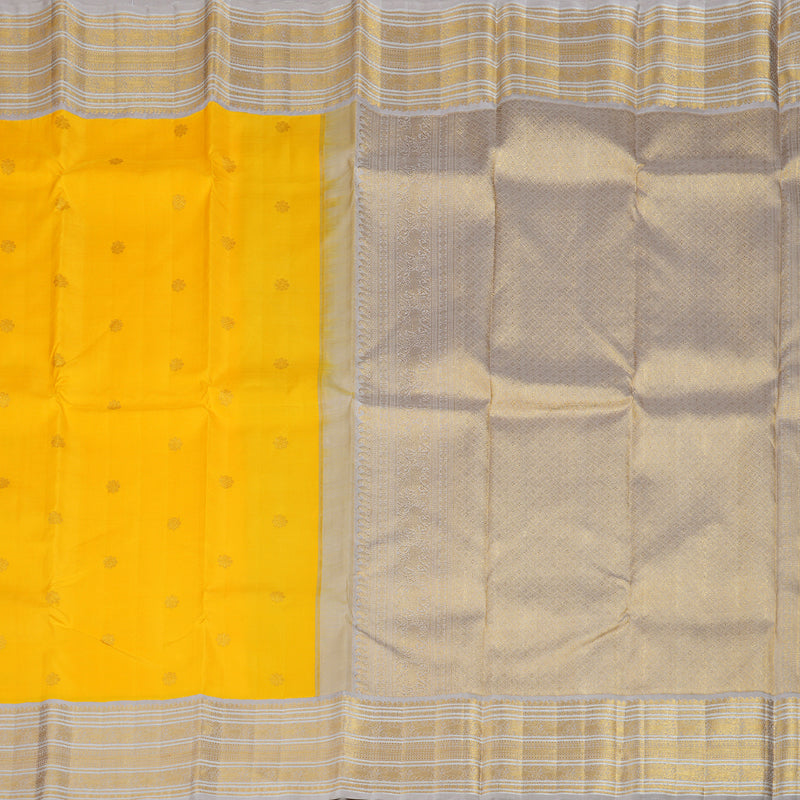 Hayagrivas Yellow Handloom Kanjivaram Silk Saree with Beige Border BBD1348L3-1