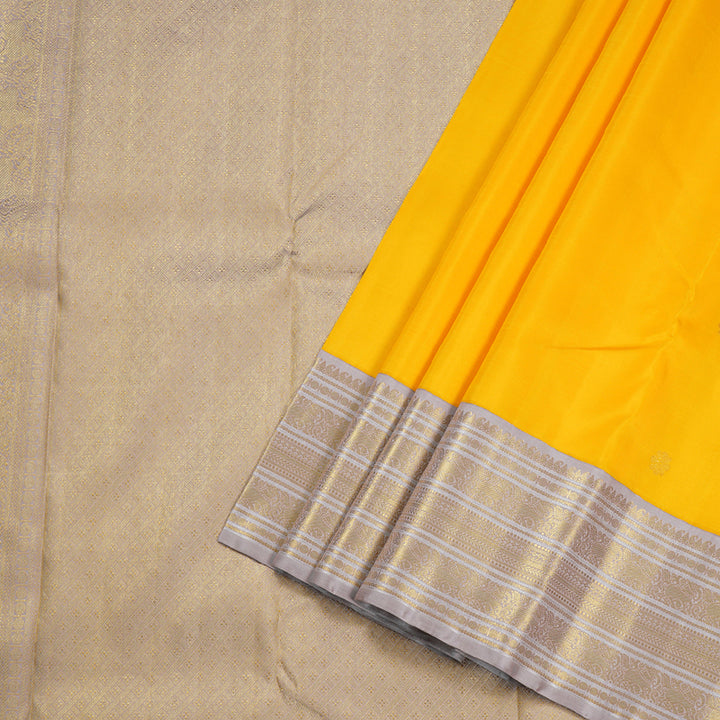 Hayagrivas Yellow Handloom Kanjivaram Silk Saree with Beige Border BBD1348L3-1