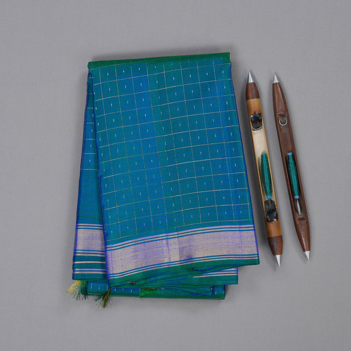 Hayagrivas Peacock Blue Handloom Kanjivaram Silk Saree BBD1352L4-1