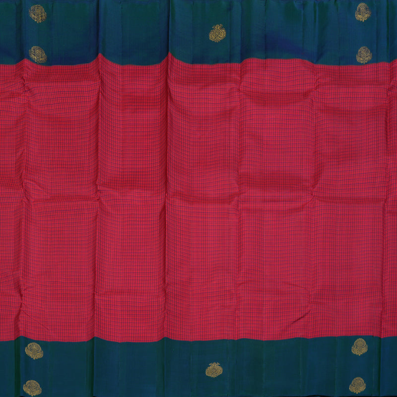 Hayagrivas Redish Pink Handloom Kanjivaram Silk Saree with Peacock Blue Border BBD1352L7-1