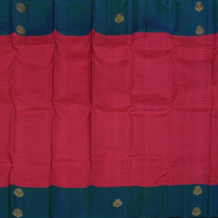 Hayagrivas Redish Pink Handloom Kanjivaram Silk Saree with Peacock Blue Border BBD1352L7-1