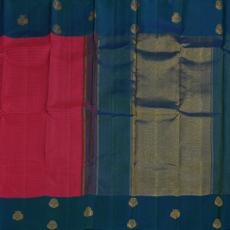 Hayagrivas Redish Pink Handloom Kanjivaram Silk Saree with Peacock Blue Border BBD1352L7-1