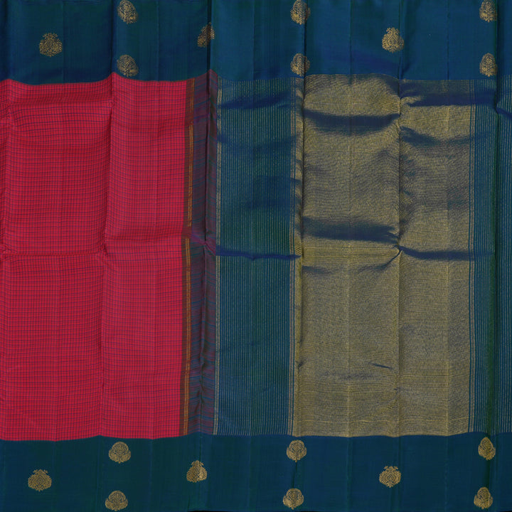 Hayagrivas Redish Pink Handloom Kanjivaram Silk Saree with Peacock Blue Border BBD1352L7-1