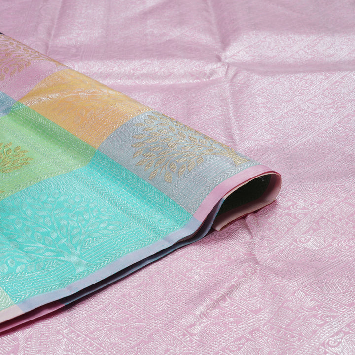 Hayagrivas Black Handloom Kanjivaram Silk Saree with Pastel Multicoloured Checked Border BBD1358L1-1