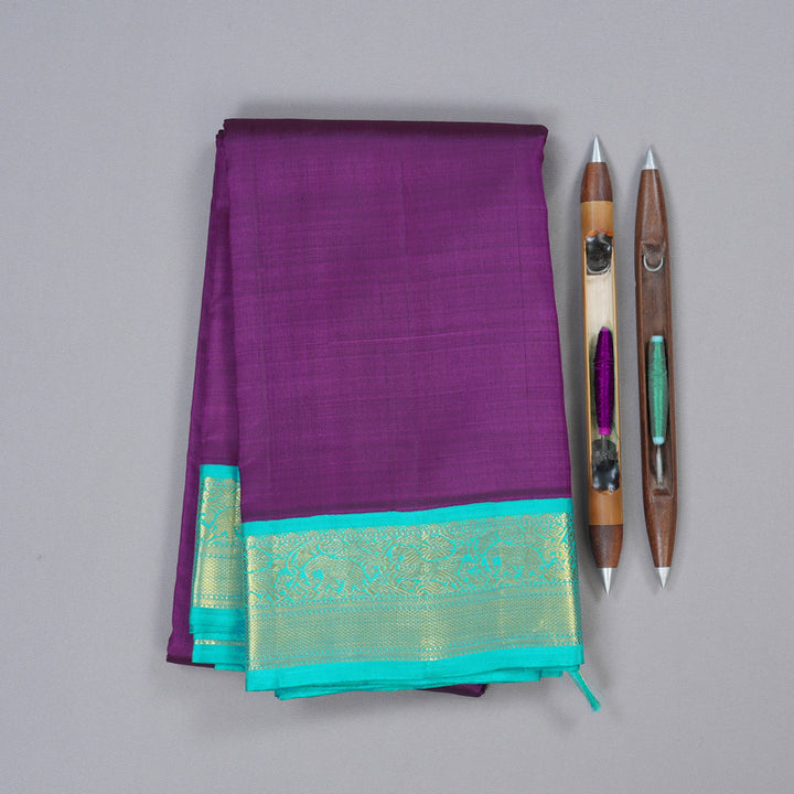 Hayagrivas Handloom Kanjivaram Silk Saree in Deep Dark Purple BBD1359L1-1