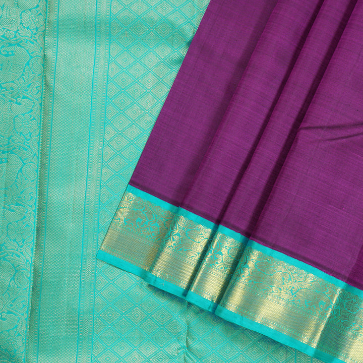 Hayagrivas Handloom Kanjivaram Silk Saree in Deep Dark Purple BBD1359L1-1