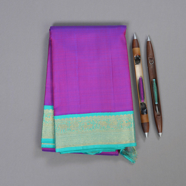 Hayagrivas Purple Handloom Kanjivaram Silk Saree with Sea Green Border BBD1359L1-3