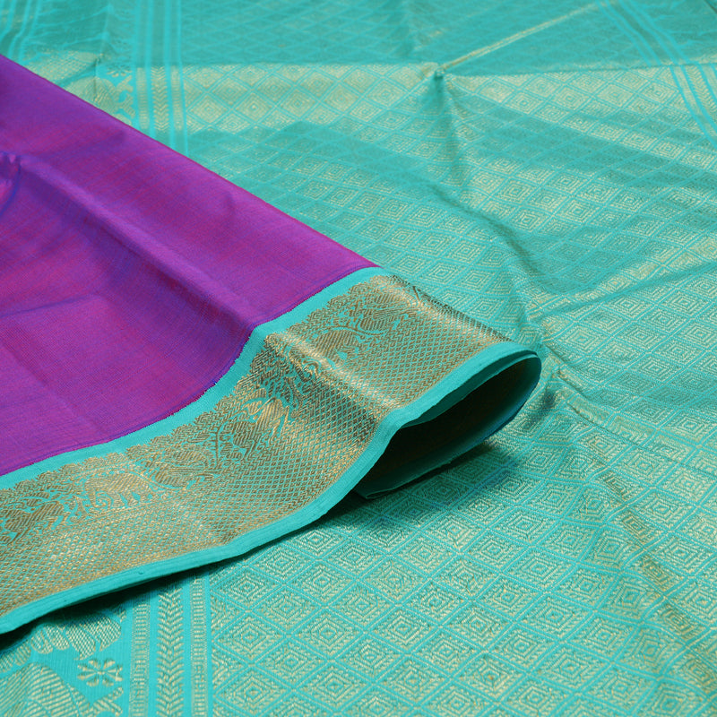 Hayagrivas Purple Handloom Kanjivaram Silk Saree with Sea Green Border BBD1359L1-3