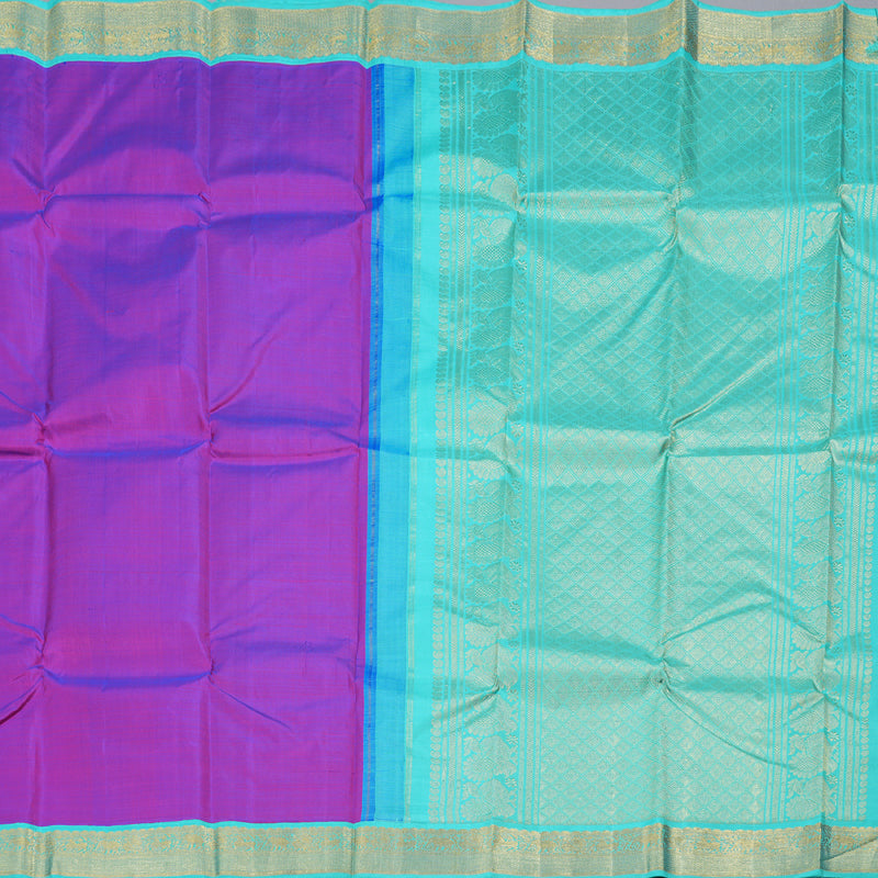 Hayagrivas Purple Handloom Kanjivaram Silk Saree with Sea Green Border BBD1359L1-3